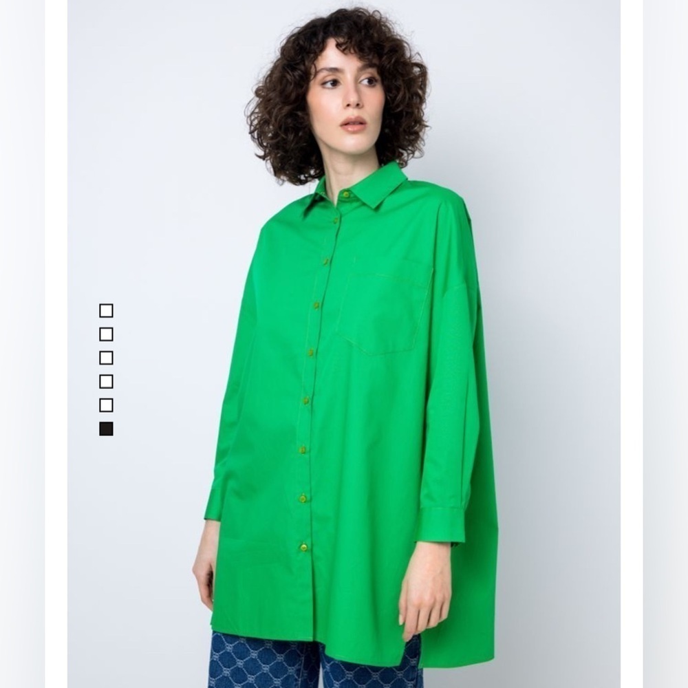 RIVA Kelly green collared button down cotton Oversized tunic shirt Size Medium
